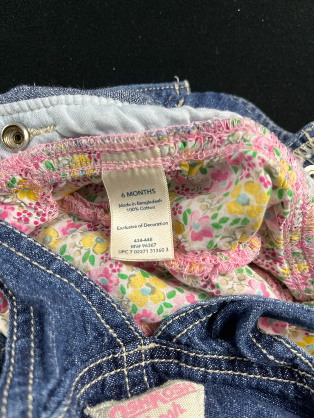 Oshkosh Denim Floral Ruffle Overalls - Pink & Yellow Girls' Bottoms
